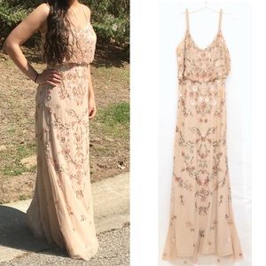 Adrianna Papell beaded mesh prom dress maxi
